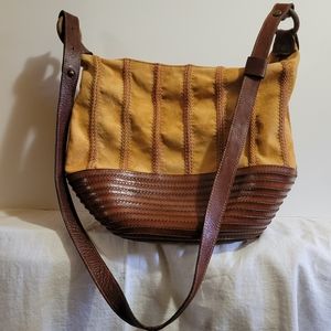 Vintage Canvas Raffia & Leather Bohemian Bucket Shoulder Bag